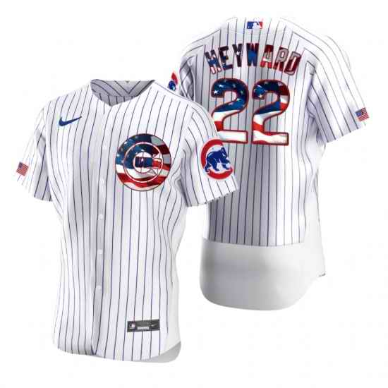 Men Chicago Cubs 22 Jason Heyward Men Nike White Fluttering USA Flag Limited Edition Flex Base MLB Jersey